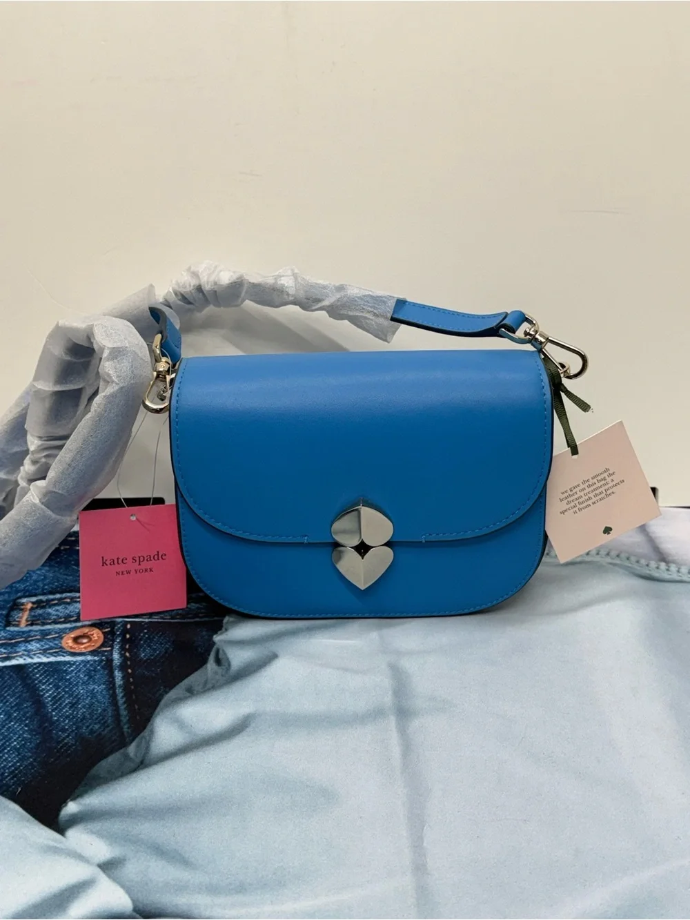 (new+tag) Kate Spade Lula Flap Saddle Smooth Leather Crossbody Bag Ocean Blue